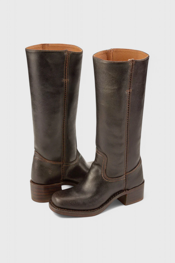 Bottes Femmes au Genou avec Talon Empilé et Bout Rond Classique