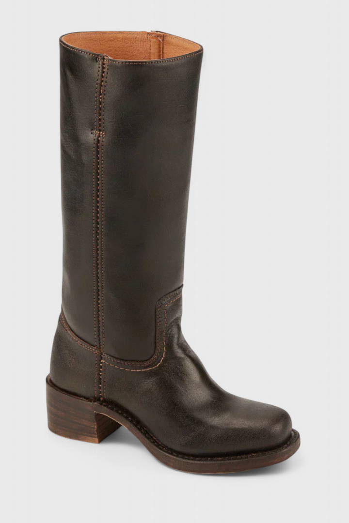 Bottes Femmes au Genou avec Talon Empilé et Bout Rond Classique