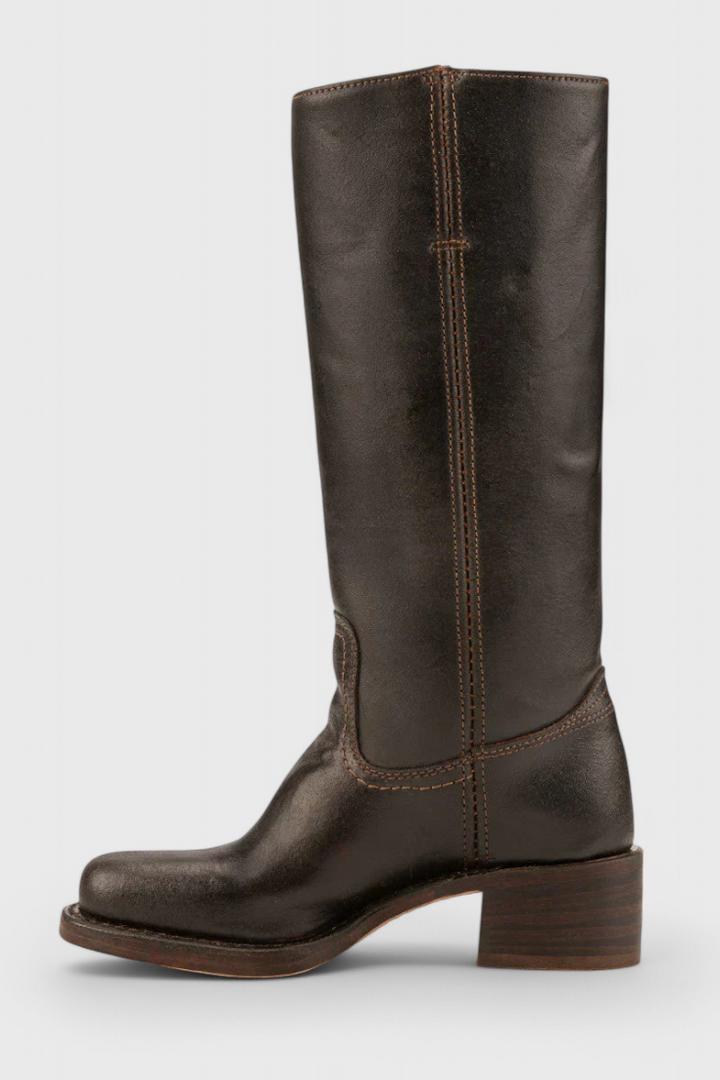 Bottes Femmes au Genou avec Talon Empilé et Bout Rond Classique