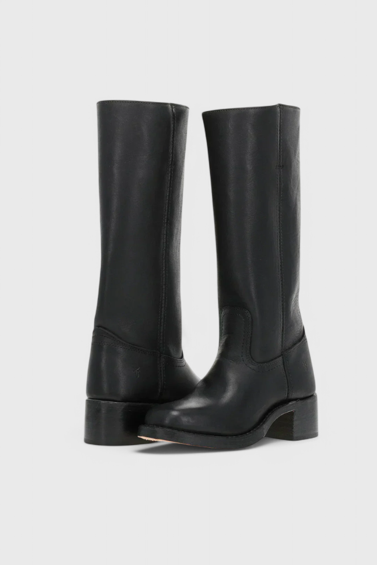Bottes Femmes au Genou avec Talon Empilé et Bout Rond Classique