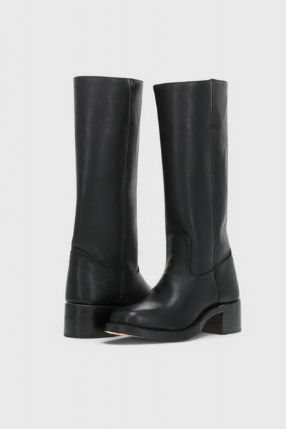 Bottes Femmes au Genou avec Talon Empilé et Bout Rond Classique