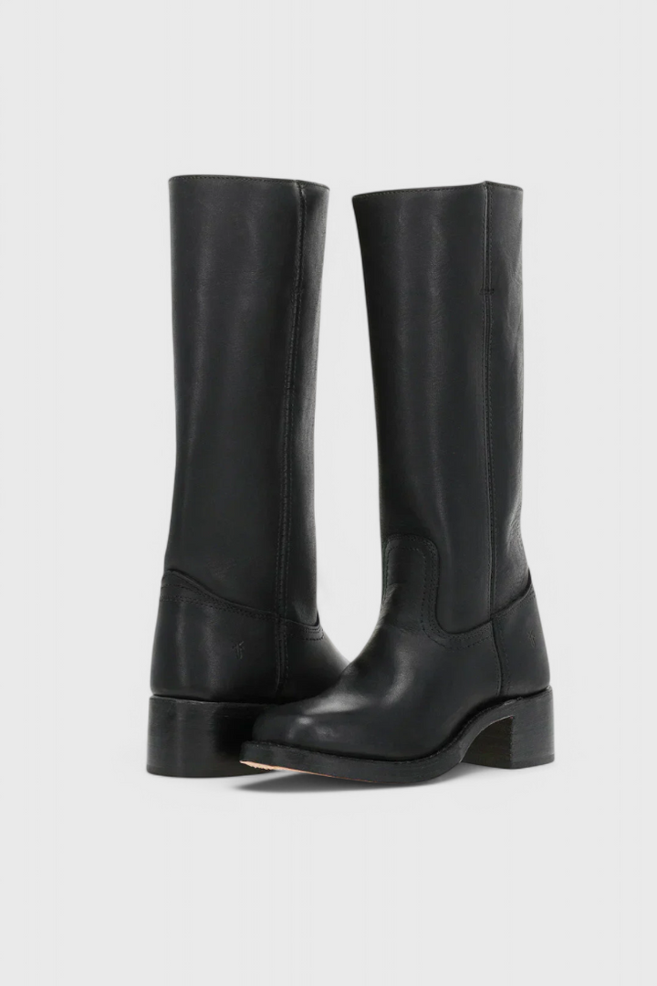Bottes Femmes au Genou avec Talon Empilé et Bout Rond Classique