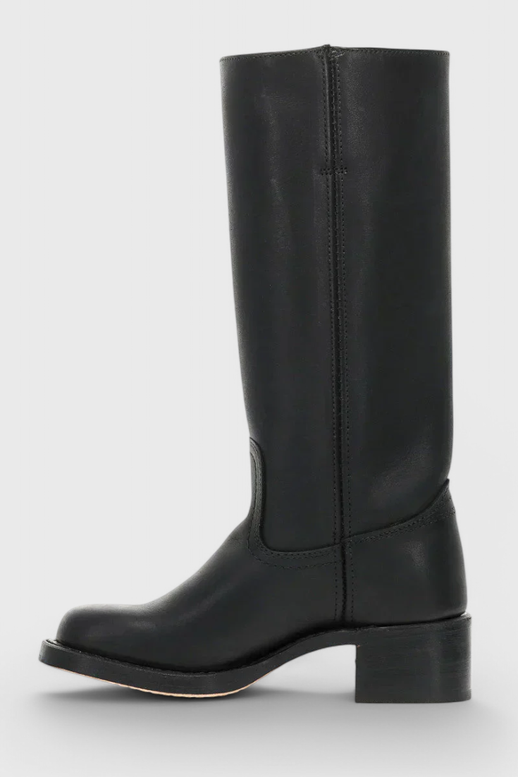 Bottes Femmes au Genou avec Talon Empilé et Bout Rond Classique