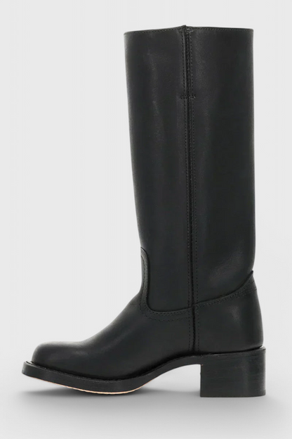 Bottes Femmes au Genou avec Talon Empilé et Bout Rond Classique