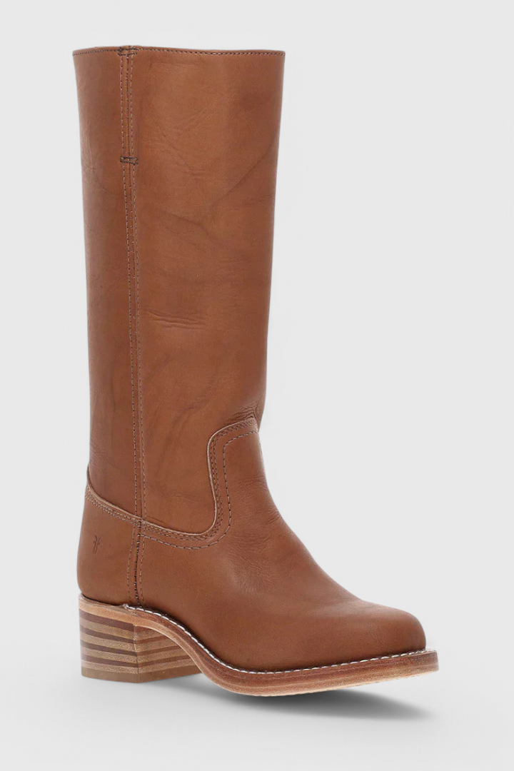 Bottes Femmes au Genou avec Talon Empilé et Bout Rond Classique