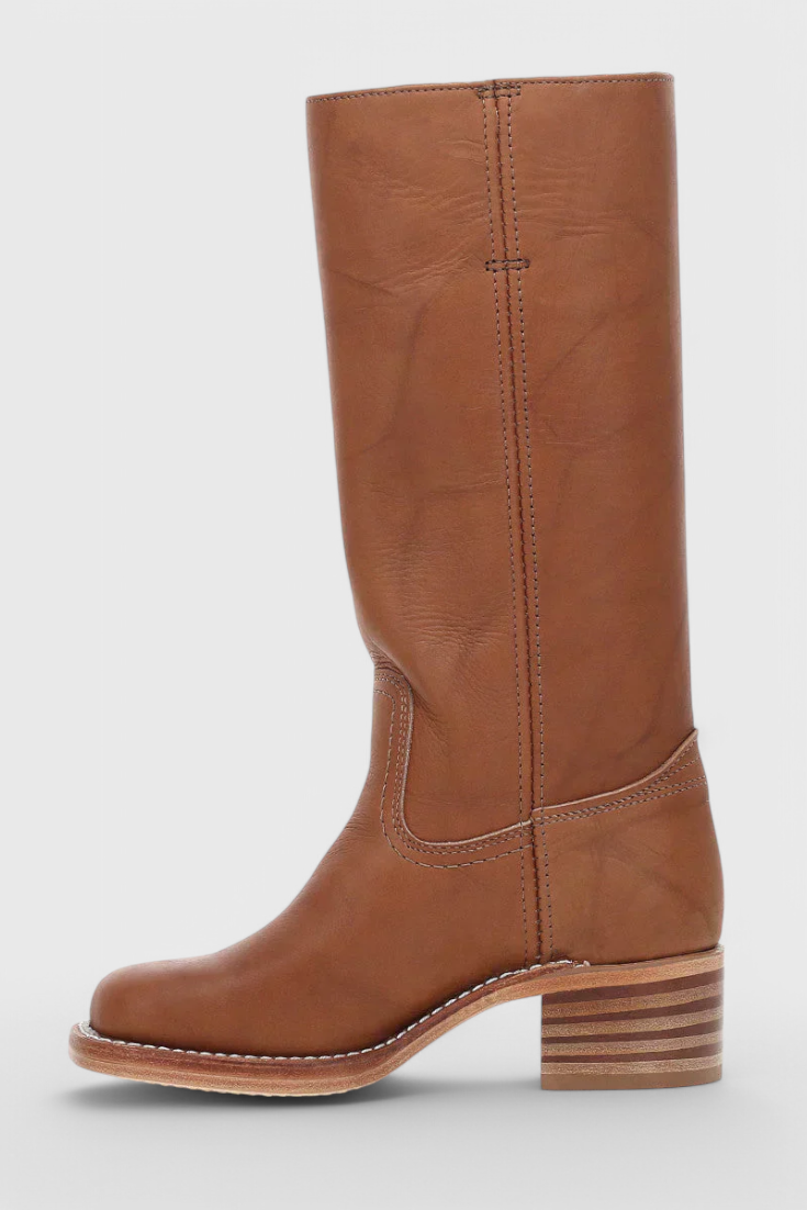 Bottes Femmes au Genou avec Talon Empilé et Bout Rond Classique