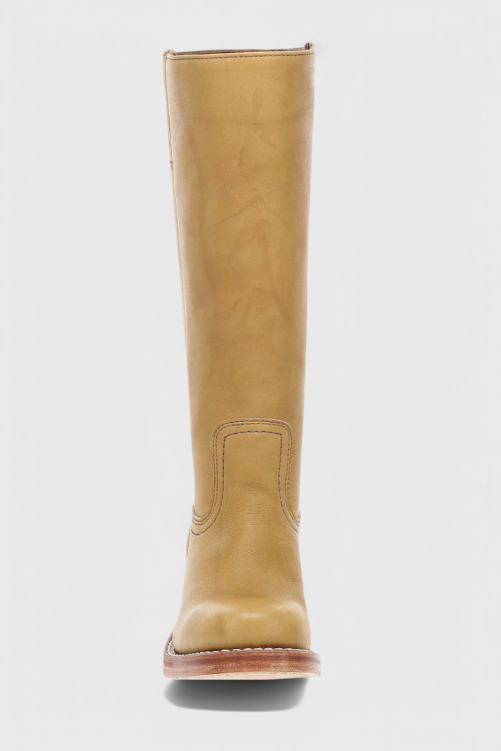 Bottes Femmes au Genou avec Talon Empilé et Bout Rond Classique