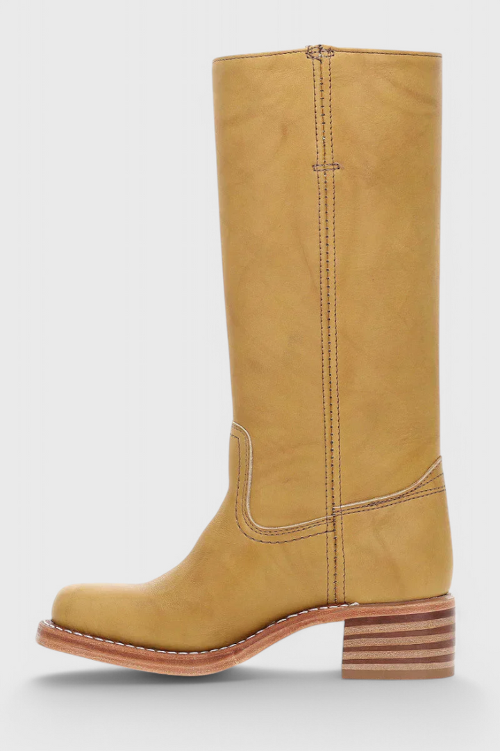 Bottes Femmes au Genou avec Talon Empilé et Bout Rond Classique