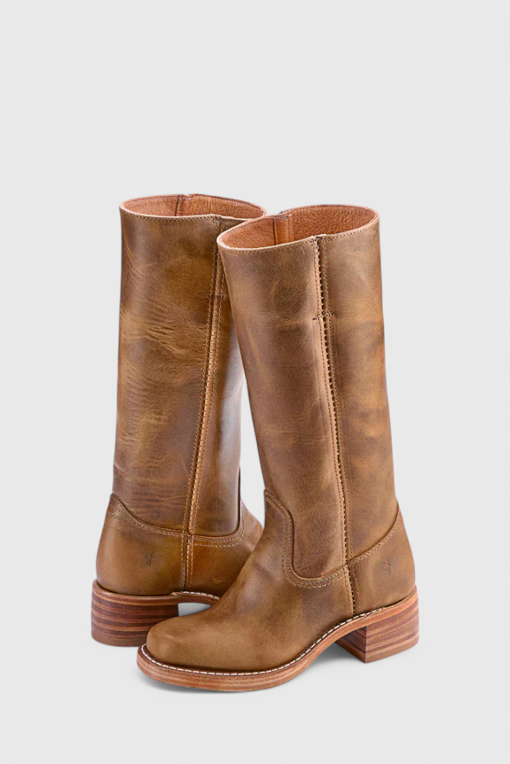 Bottes Femmes au Genou avec Talon Empilé et Bout Rond Classique