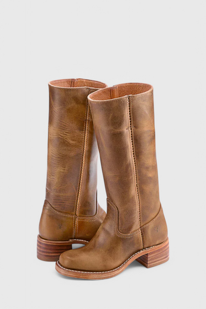 Bottes Femmes au Genou avec Talon Empilé et Bout Rond Classique