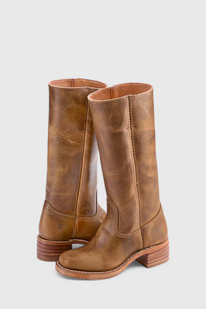 Bottes Femmes au Genou avec Talon Empilé et Bout Rond Classique