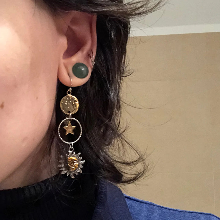 Boucles d'oreilles pendantes Soleil-Lune