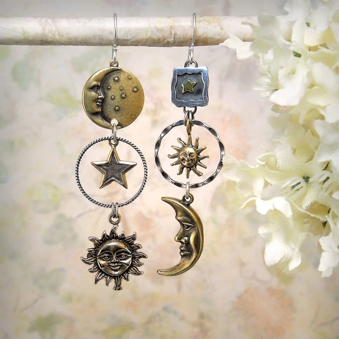 Boucles d'oreilles pendantes Soleil-Lune