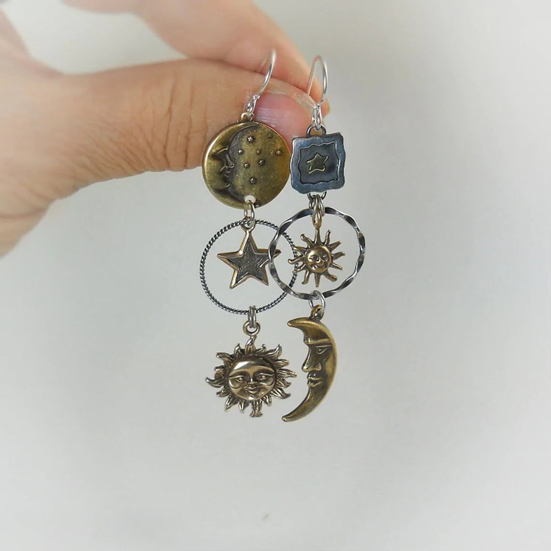 Boucles d'oreilles pendantes Soleil-Lune