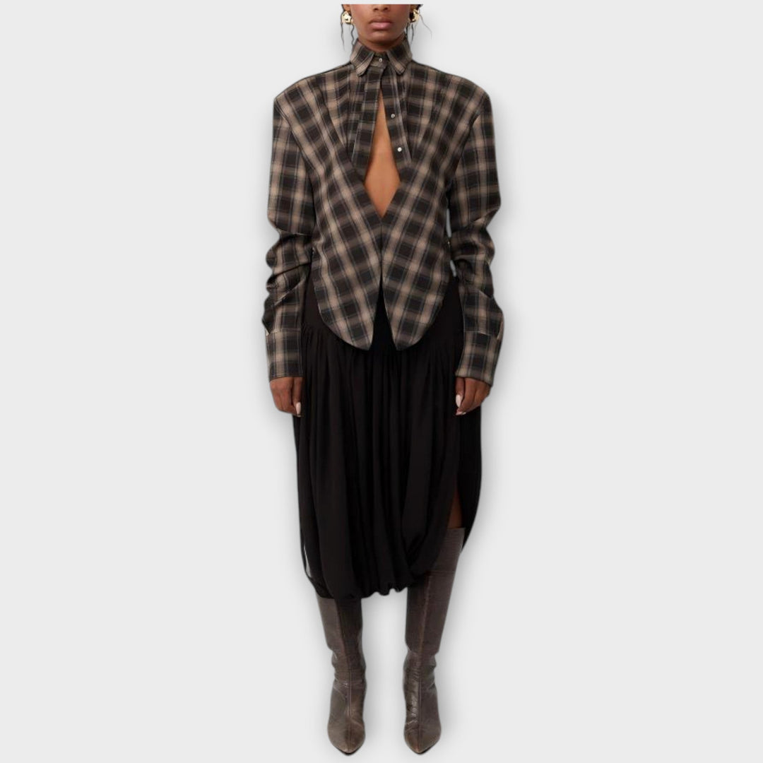 Blouse Rayée avec Découpe et Jupe Drapée