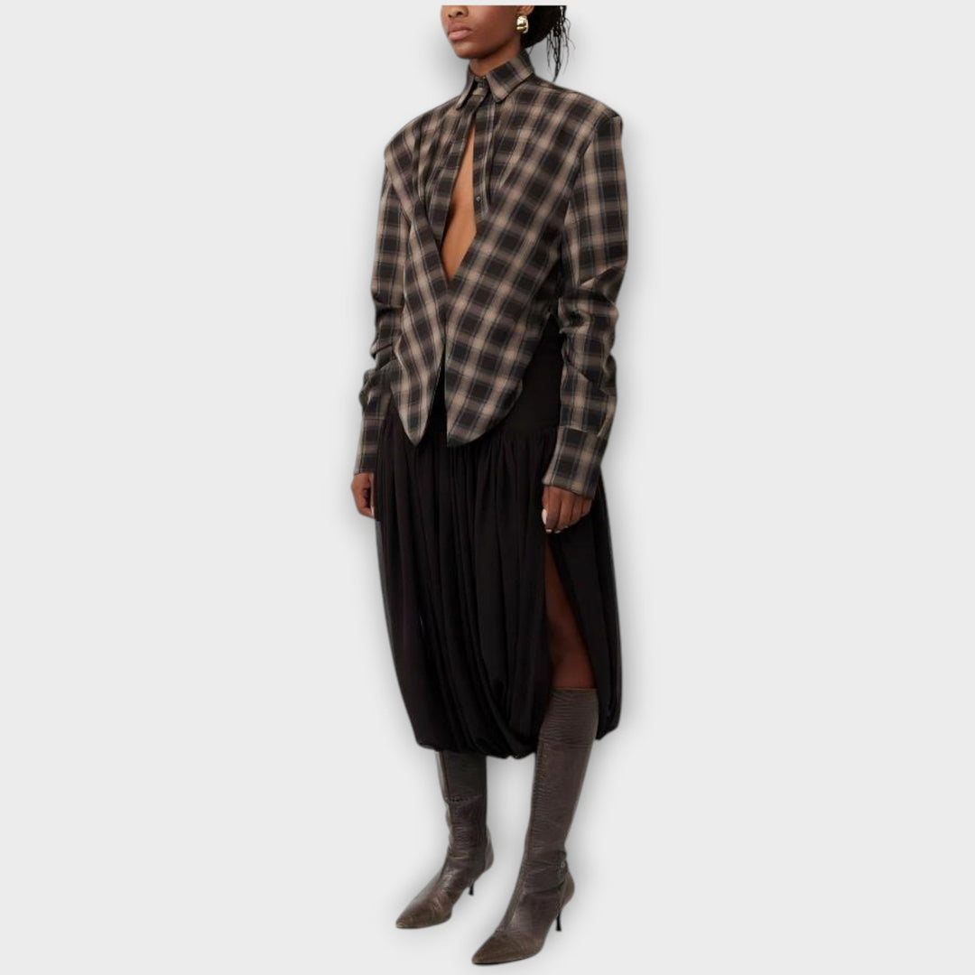 Blouse Rayée avec Découpe et Jupe Drapée