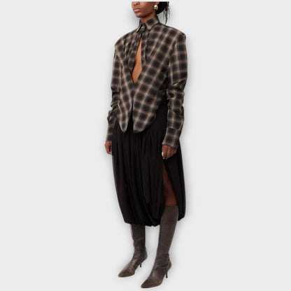 Blouse Rayée avec Découpe et Jupe Drapée