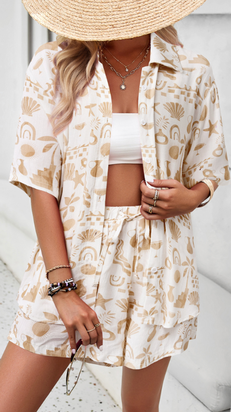 YSARA – ENSEMBLE DE CHEMISE ET SHORT À IMPRIMÉ FLORAL D'ÉTÉ
