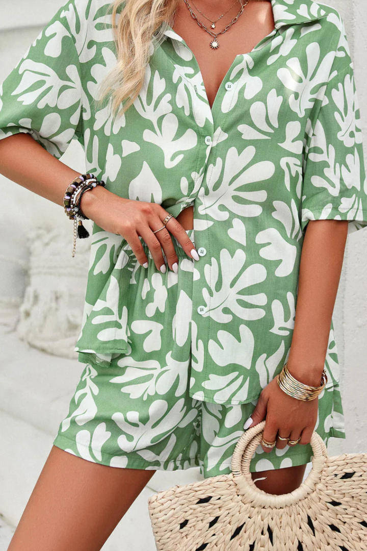 YSARA – ENSEMBLE DE CHEMISE ET SHORT À IMPRIMÉ FLORAL D'ÉTÉ