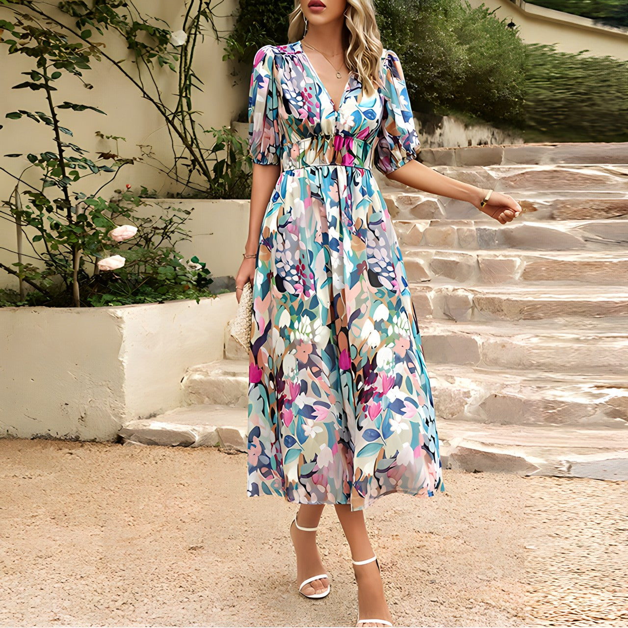 Isolde - Robe midi avec décolleté en V