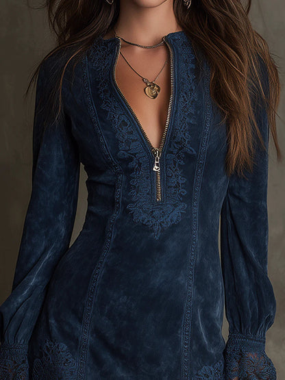 Azulena ❘ Robe mini vintage en daim avec dentelle