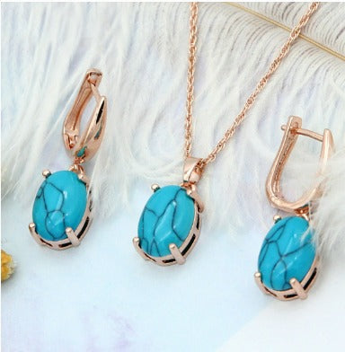 Boucles d'oreilles vintage + collier avec pierre turquoise