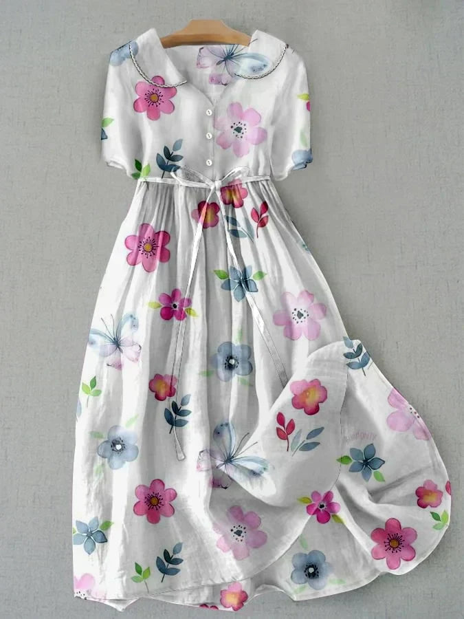 Robe Florale pour Femmes - Style d'Été en Coton-Lin Respirant