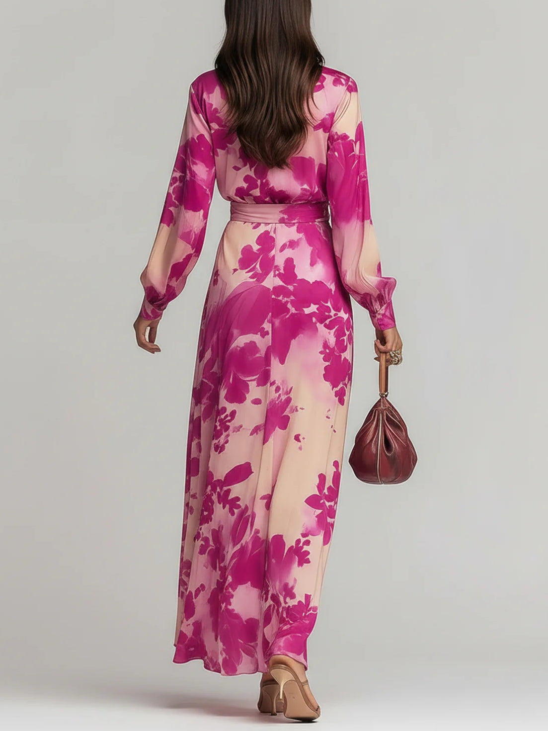 Julia | Robe Maxi en V avec Ceinture et Motif Floral