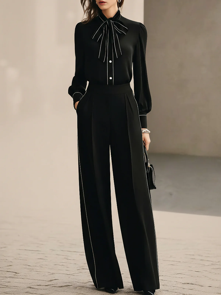 Bianca | Ensemble Blouse à Nœud Papillon et Pantalons Large