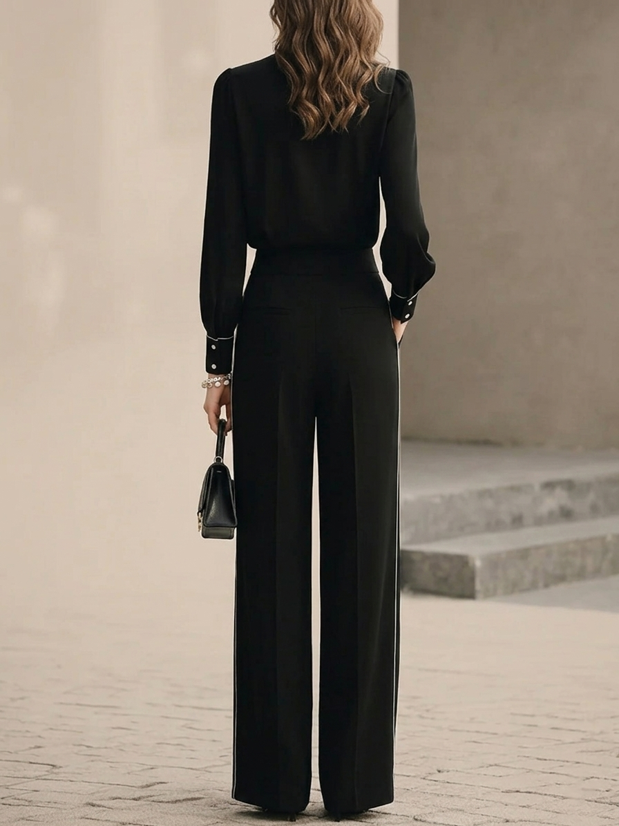 Bianca | Ensemble Blouse à Nœud Papillon et Pantalons Large