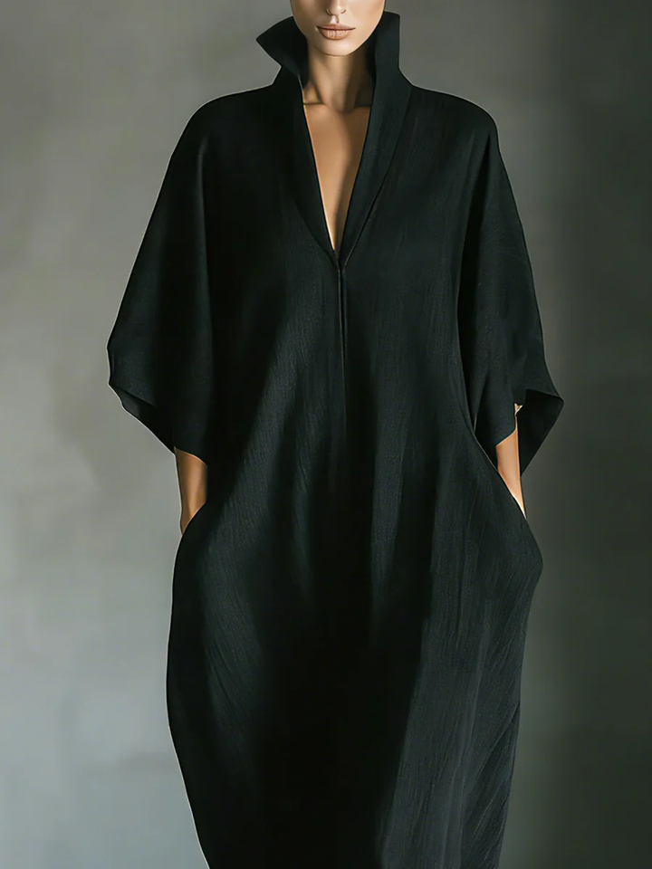 Alessandra • Robe Longue Noire Oversize avec Manches Kimono