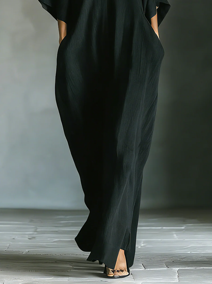 Alessandra • Robe Longue Noire Oversize avec Manches Kimono