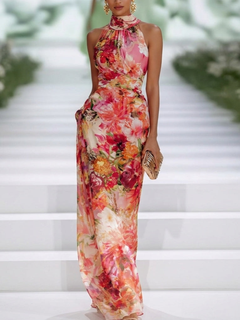 Fae | Robe Maxi Sans Manches en Chiffon Rouge