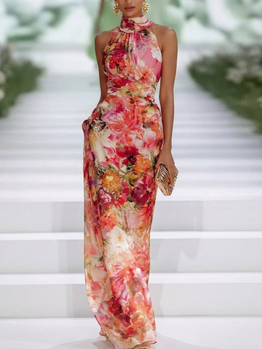 Fae | Robe Maxi Sans Manches en Chiffon Rouge