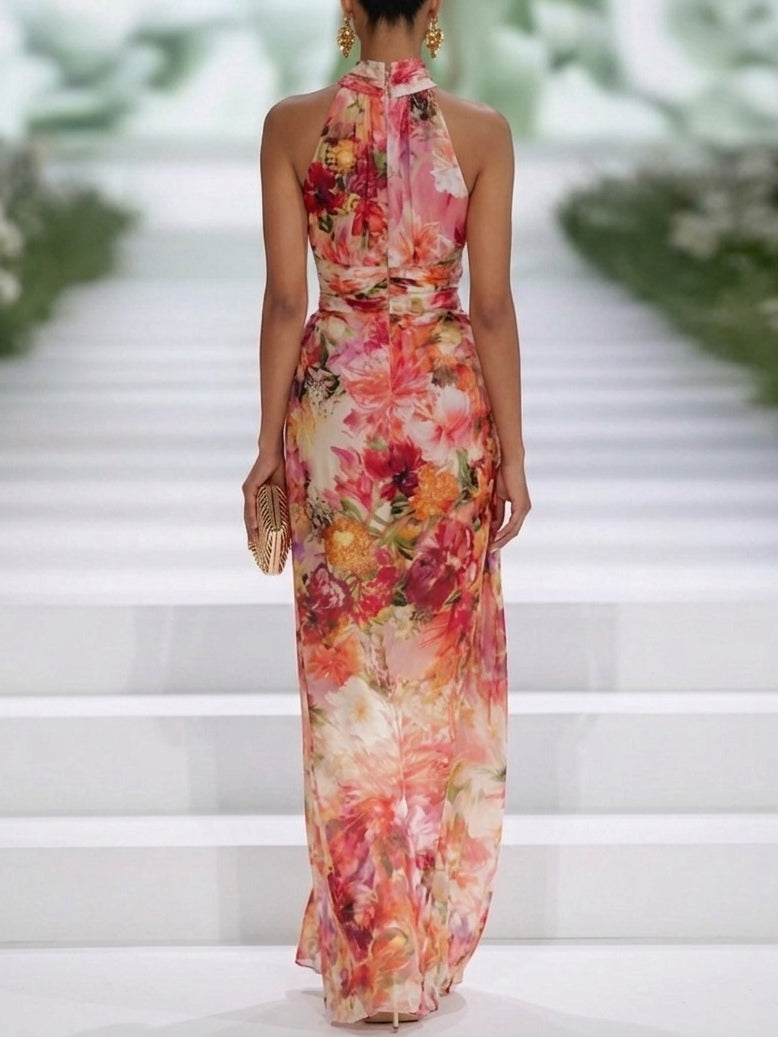 Fae | Robe Maxi Sans Manches en Chiffon Rouge