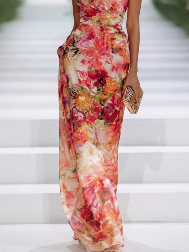 Fae | Robe Maxi Sans Manches en Chiffon Rouge