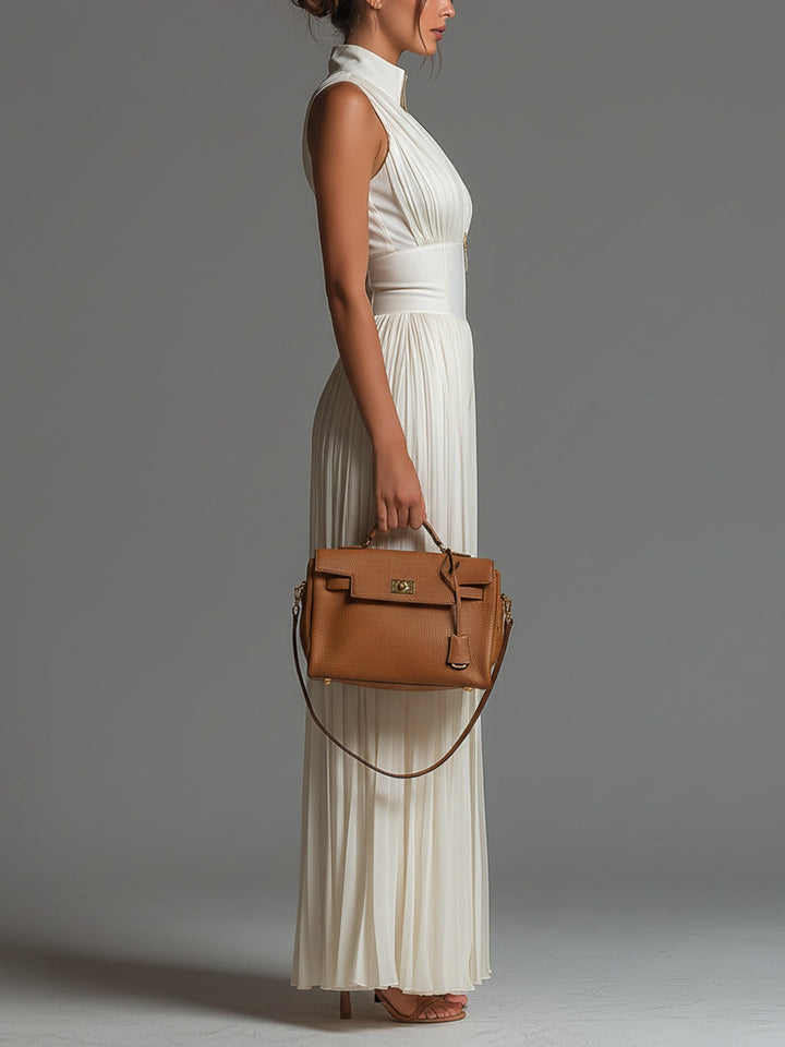 Combinaison sans manches à col en V blanc, fermeture éclair, plissée, jambes larges en chiffon