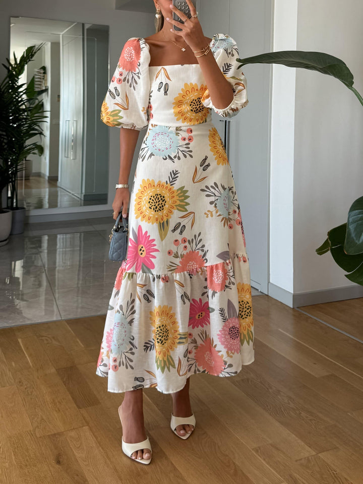 CAMILLE – ROBE ÉLÉGANTE À MANCHES VOLANTÉES EN FLEURS