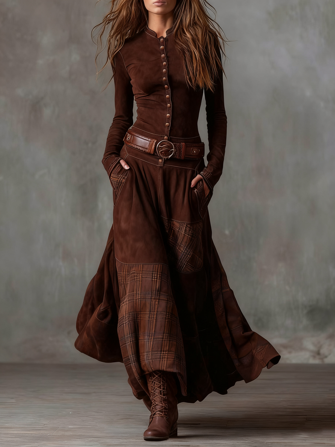 Azucena | Robe maxi en daim avec ceinture