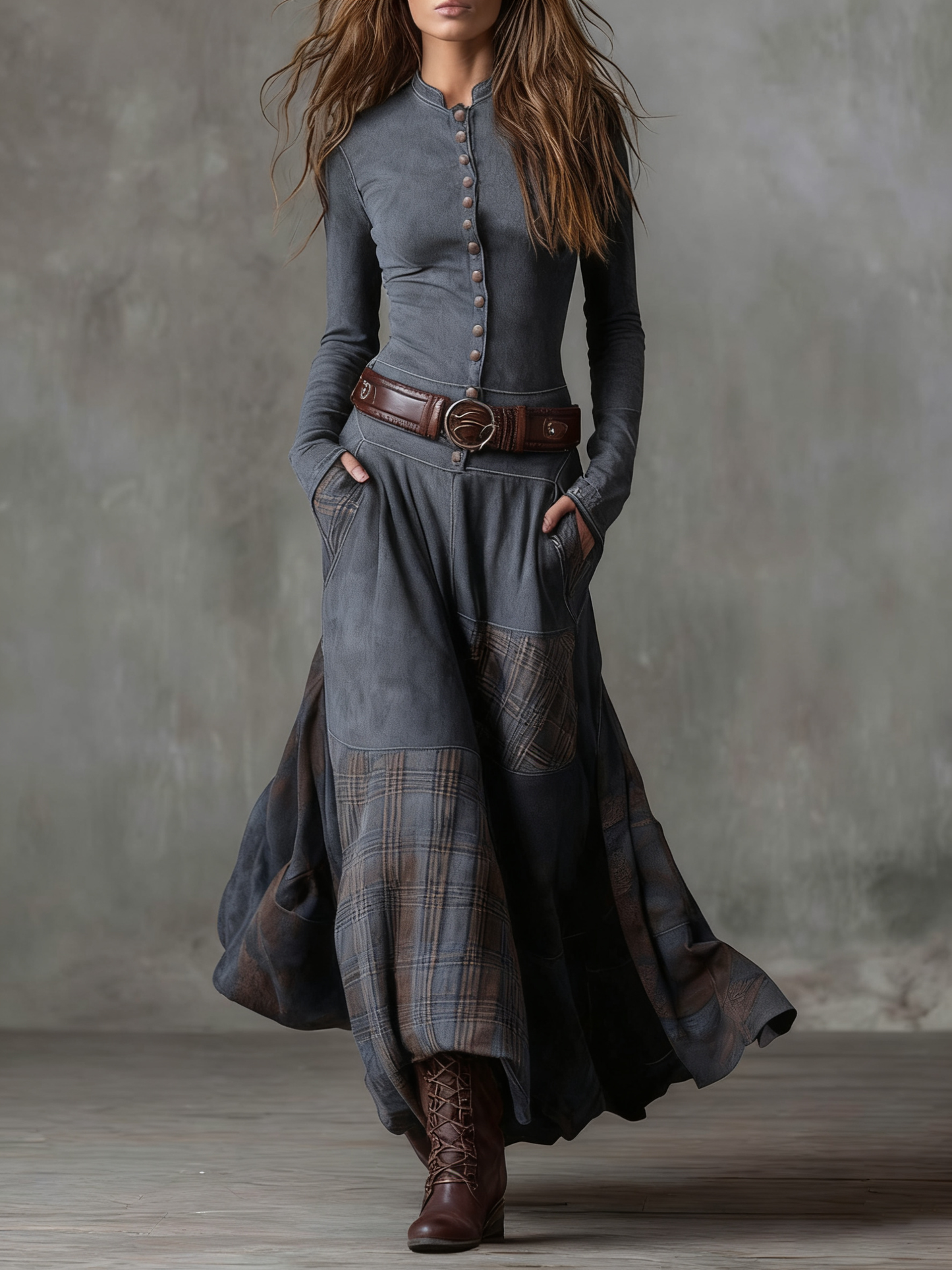 Azucena | Robe maxi en daim avec ceinture