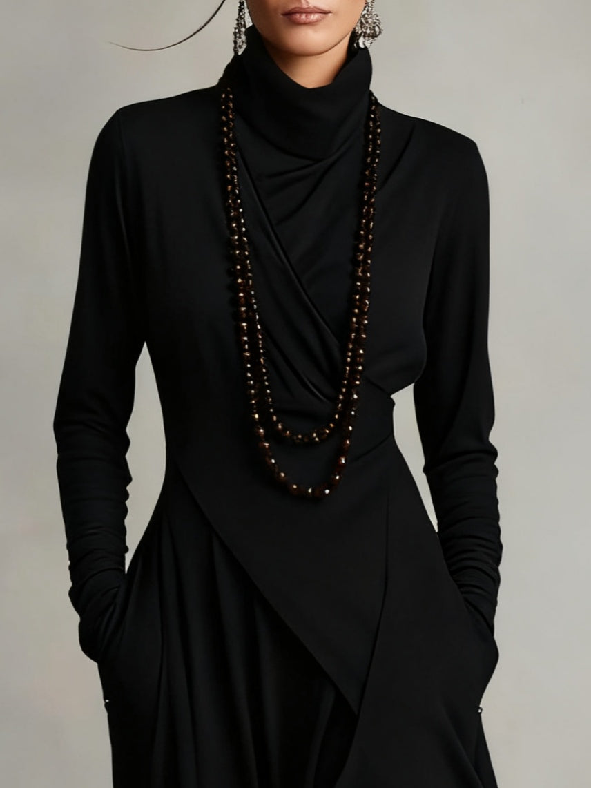 RENATA – ROBE MAXI ASYMÉTRIQUE ÉLÉGANTE À COL MONTANT