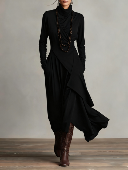 RENATA – ROBE MAXI ASYMÉTRIQUE ÉLÉGANTE À COL MONTANT