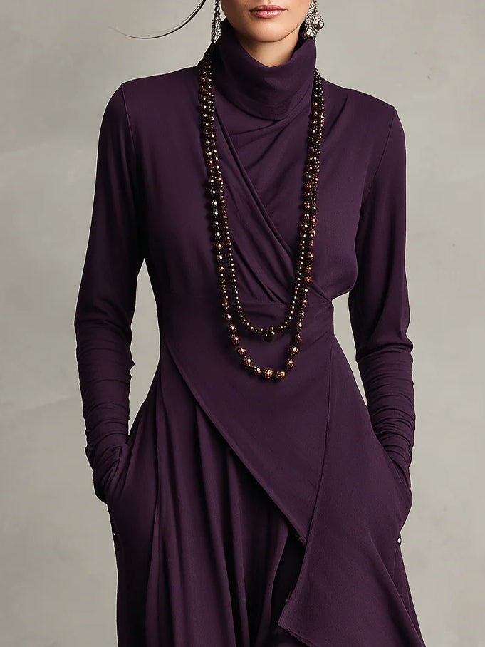 RENATA – ROBE MAXI ASYMÉTRIQUE ÉLÉGANTE À COL MONTANT