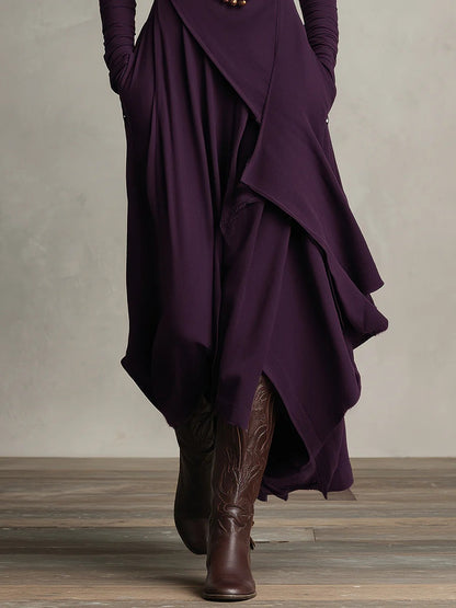 RENATA – ROBE MAXI ASYMÉTRIQUE ÉLÉGANTE À COL MONTANT