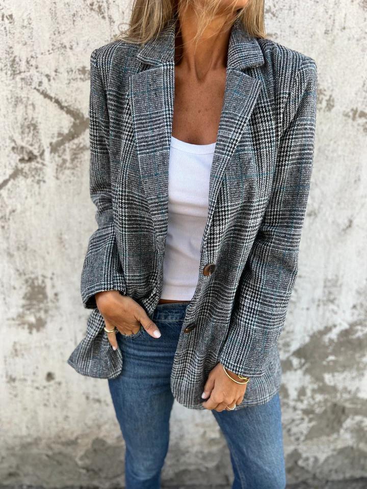 Alicja™ | Blazer Ajusté Gris à Carreaux