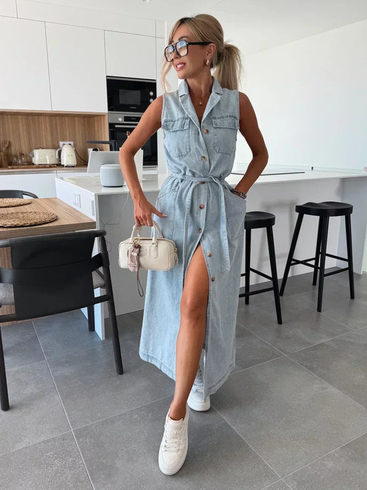 Robe Maxi en Denim - Coupe Fluide et Intemporelle