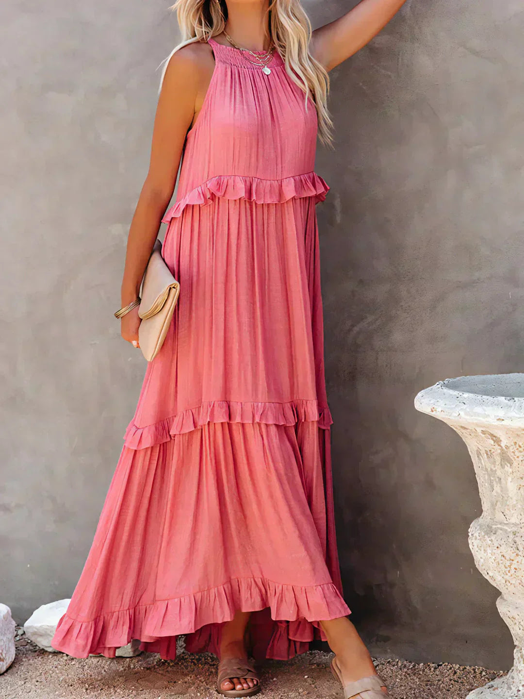 Ilona - Robe Halter avec Volants et Poches Maxi