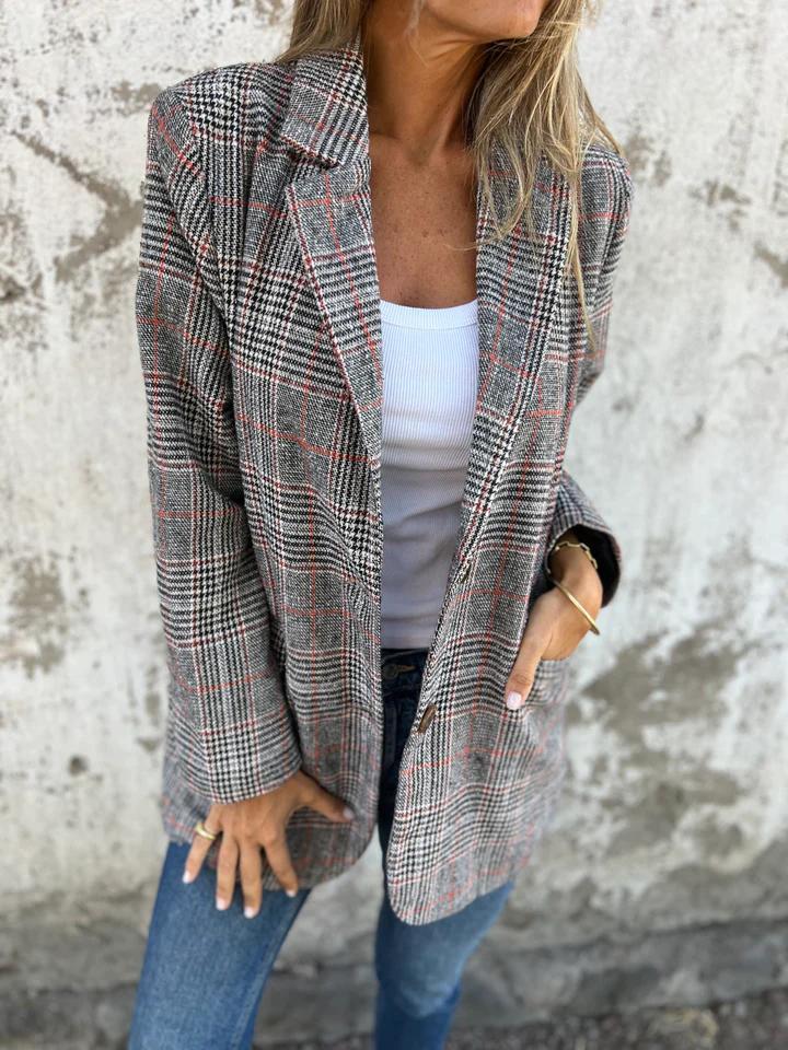 Alicja™ | Blazer Ajusté Gris à Carreaux
