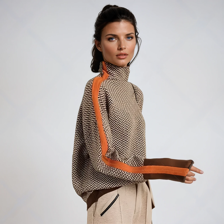 Élise | Pull à col montant avec des rayures contrastées distinctives