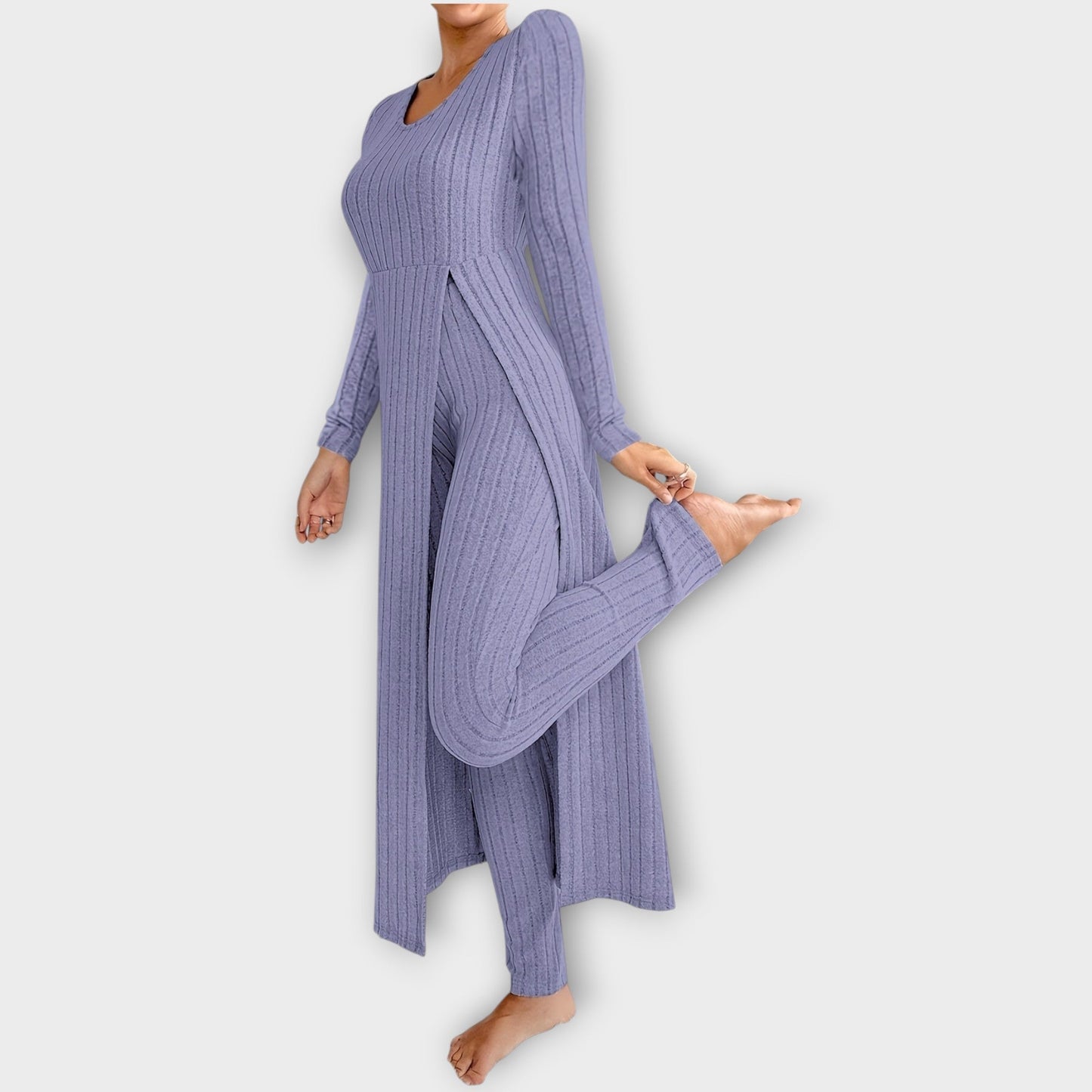 Ensemble de détente en tricot côtelé avec tunique fendue